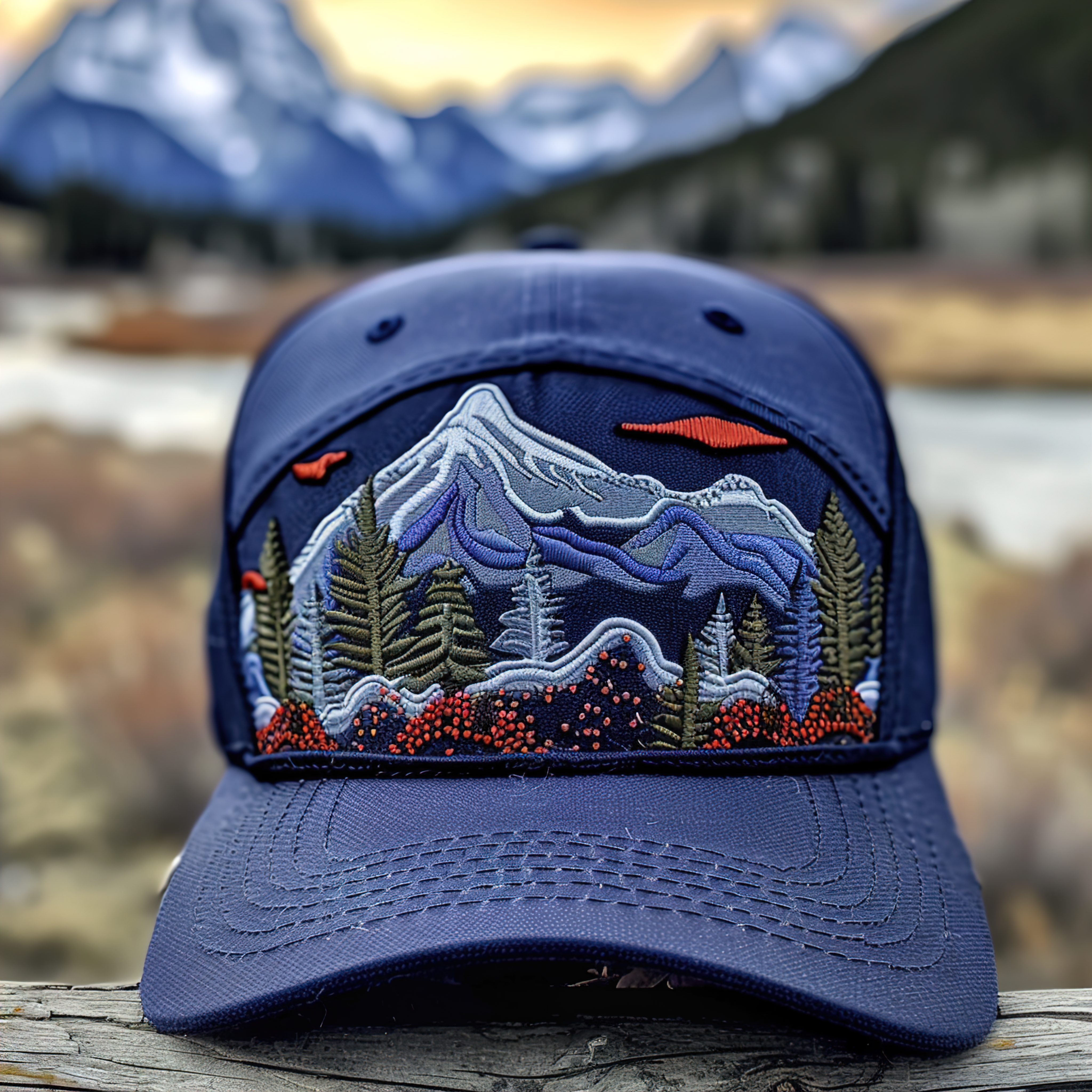 Custom Mountain Embroidered Cap